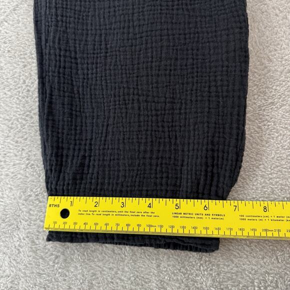 Magaschino Pants M Black Textured Organic Cotton Pockets Elastic Hem Cropped Tie - Picture 9 of 14